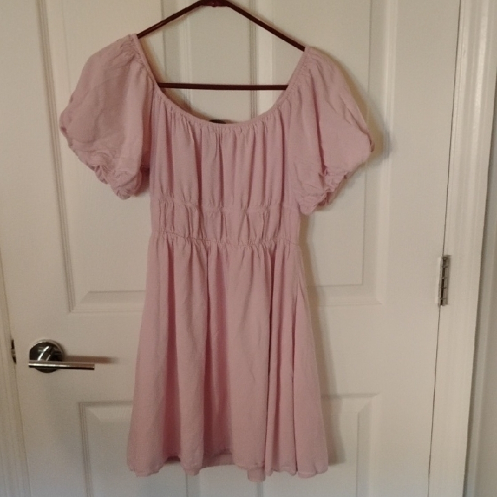 👗MEROKEETY Chic Blush Puff Sleeve Mini Dress 👗 - Picture 3 of 3